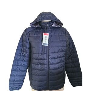 Clique Puffer Jacket Hooded Navy Blue Full Zip Insulated Winter Warm Women XL TG